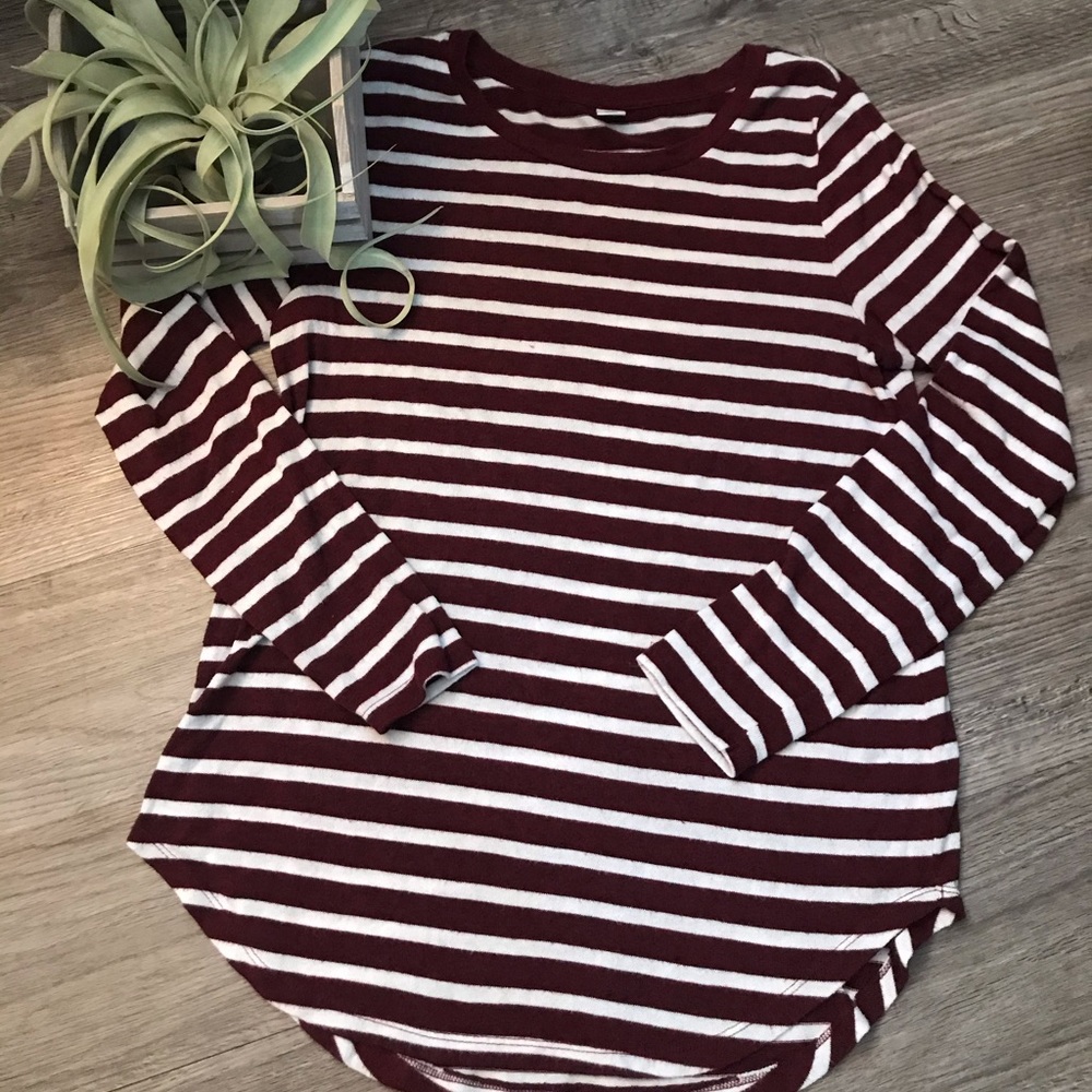 Old Navy Burgundy Striped Long Sleeve Tee
